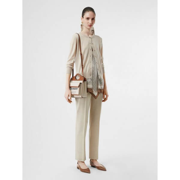 2020SS BURBERRY(バーバリー ポケットバッグ コピー)ミディアム ツートン キャンバス&レザーバッグ